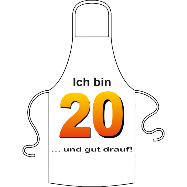 Ich bin 20. Unter der Zahl stehen verschiedene Sprüche zur Auswahl. Bitte auswählen. Geschenk für 20. Geburtstag. Kochschürze / Grillschürze aus 100% Baumwolle.