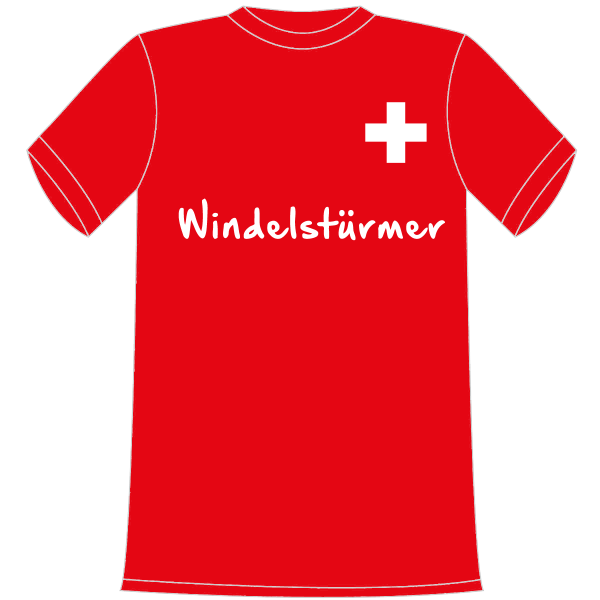 T-Shirt in Kindergrösse mit dem Spruch: Windelstürmer mit Schweizerkreuz auf der Brust. Ein tolles Geschenk für Mädchen und Jungen, die Schweizer Fan sind. Egal ob Fussball, Eishockey, Badminton oder ein anderer Sport. Trikot in versch