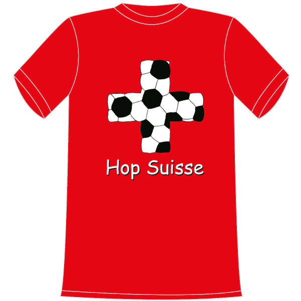 Hop Suisse football francais. Die lustigen und witzigen bedruckten T-Shirts sind ideal als witziges Geschenk. Funshirt hergestellt aus 100% Baumwolle.