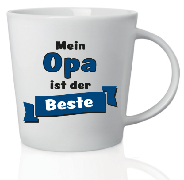 Lustige Spruch Tasse mit Aufschrift: Mein Opa ist der Beste. Das passende Geburtstags- oder Weihnachtsgeschenk für Liebhaber von Kaffee, Tee und Ovo. Ideal auch als Geschenk gefüllt mit Schokolade. Aus Keramik, Höhe 10 cm.