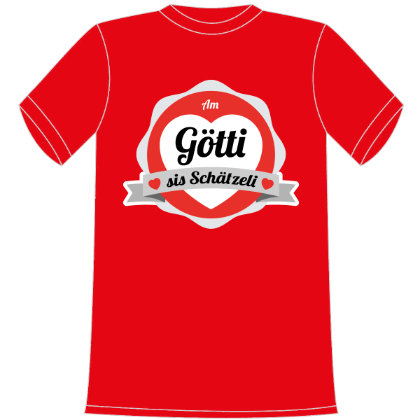 Am Götti sis Schätzeli. T-Shirt für Kinder. Ein tolles Geschenk für Mädchen und Jungen, die Schweizer Fan sind. Egal ob Fussball, Eishockey, Badminton oder ein anderer Sport. Leibchen in verschiedenen Kinder Grössen erhältlich. Aus Baumwolle. Farbe rot.