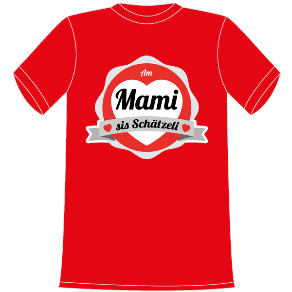 Am Mami sis Schätzeli. T-Shirt für Kinder. Ein tolles Geschenk für Mädchen und Jungen, die Schweizer Fan sind. Egal ob Fussball, Eishockey, Badminton oder ein anderer Sport. Leibchen in verschiedenen Kinder Grössen erhältlich. Aus Baumwolle. Farbe rot.