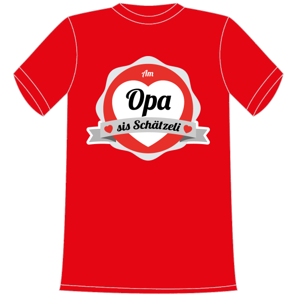 Am Opa sis Schätzeli. T-Shirt für Kinder. Ein tolles Geschenk für Mädchen und Jungen, die Schweizer Fan sind. Egal ob Fussball, Eishockey, Badminton oder ein anderer Sport. Leibchen in verschiedenen Kinder Grössen erhältlich. Aus Baumwolle. Farbe rot.