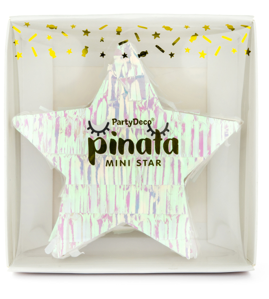 Baby Stern mit Gesicht Mini Pinata  Wie lustig ist das denn?! Die kleine Pinata ist der neuste Schrei. Ideal für ein kleines Geschenk. Die Pinata kann mit Süssigkeiten, Bonbons oder Konfetti befüllt werden, dies dank einer kleinen Öffnung auf der Rückseit