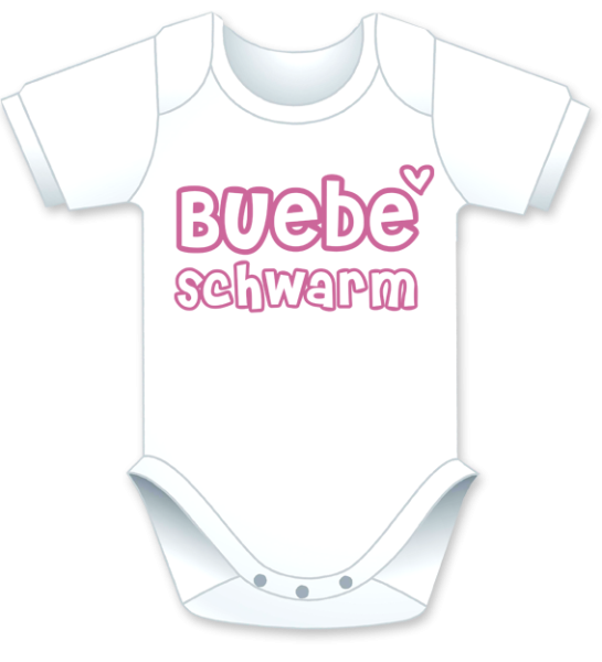 Kurzarm Babybody mit dem Spruch: Buebeschwarm. Die grosse Show der herzigen Babybodies. Die Strampler mit den lustigen Sprüchen. Das finden nicht nur die Kleinkinder lustig, sondern vor allem auch die Erwachsenen haben an diesem Geschenk viel Freude.