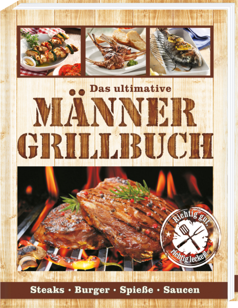 Das ultimative Männer-Grillbuch kombiniert als Geschenkset auf einem Holz-Schneidebrett. Ein tolles Geschenk für Männer.