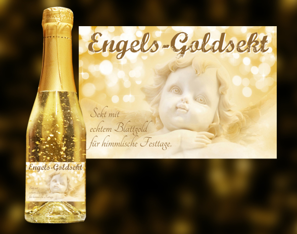 Engels-Goldsekt. Der exklusive Sekt mit Blattgold.  Ein einzigartiges weinhaltiges Prosecco Getränk mit einer leichten Pfirsich-Note.  Der Goldsekt wird in Österreich produziert, komponiert aus den beiden Weinen Grüner 