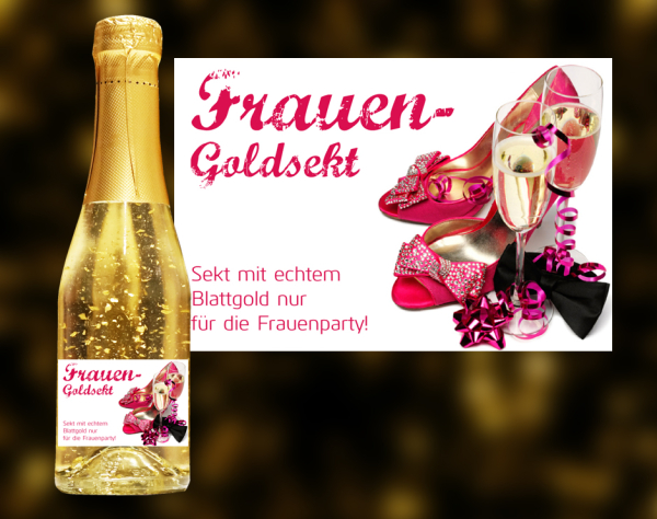 Frauen-Goldsekt. Der exklusive Sekt mit Blattgold.  Ein einzigartiges weinhaltiges Prosecco Getränk mit einer leichten Pfirsich-Note.  Der Goldsekt wird in Österreich produziert, komponiert aus den beiden Weinen Grüner 