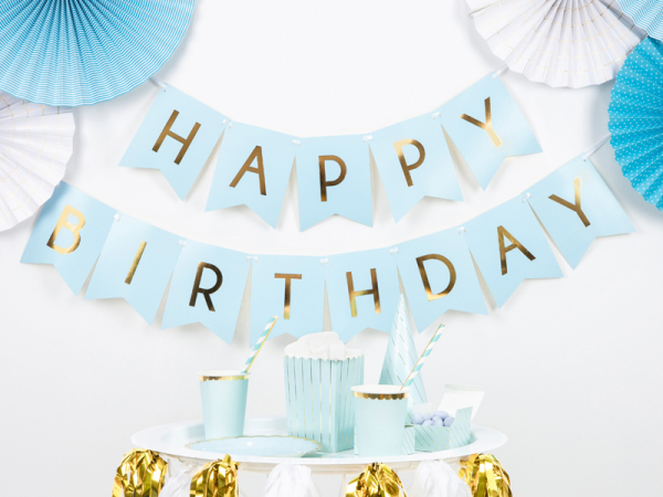 Happy Birthday Banner Girlande hellblau