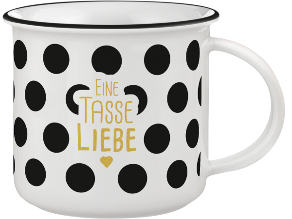 Tasse mit dem Aufdruck EINE TASSE LIEBE. Ein schönes Geschenk zum Valentinstag, zum Muttertag oder einfach als Liebesgeschenk für deinen Schatz. Wenn du möchtest, können wir dir diesen Keramikbecher auch mit Schokoladenherzen füllen und mit Folie und eine