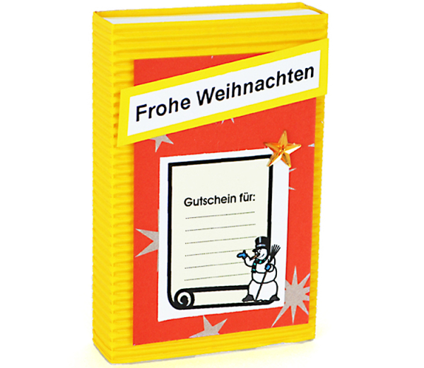 Gutscheinbox mit dem Spruch Frohe Weihnachten. Gutscheinbox zum selbst füllen. 