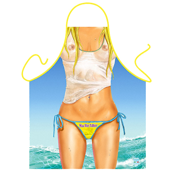 Miss Wet T-Shirt. Sommer, Sonne, Strand und viel nackte Frauenhaut im Bikini. Die lustige und sexy Kochschürze / Grillschürze. Ein Geschenk zum Geburtstag, zur Hochzeit (Braut und Bräutigam), Polterabend oder einfach als witziger Gag fü