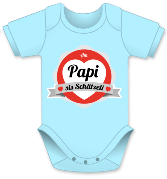 Am Papi sis Schätzeli. Die lustigen Babybodies mit Spruch. Die Strampler mit den lustigen Sprüchen. Ein witziges Geschenk für Mädchen und Jungen, ob auf die Geburt, den Geburtstag oder zu Weihnachten. Textilien erfolgreich getestet auf Hautfreundlichkeit.