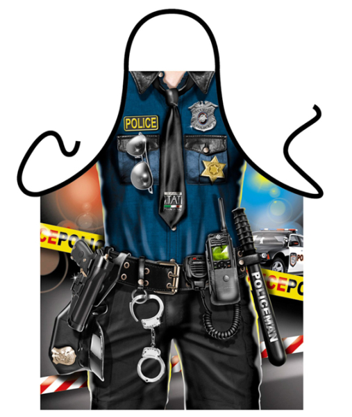 Policeman. Polizist mit Handschellen und Schlagstock. Die lustige und sexy Kochschürze / Grillschürze. Ein Geschenk zum Geburtstag, zur Hochzeit (Braut und Bräutigam), Polterabend oder einfach als witziger Gag für die Party. Fun Sch&uu