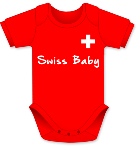 Swiss Baby. Die lustigen Schweizer Babybodies mit Spruch. Ein witziges Geschenk für Mädchen und Jungen, ob auf die Geburt, den Geburtstag oder zu Weihnachten. Textilien erfolgreich getestet auf Hautfreundlichkeit. Alle farbigen Babybody erhältlich in den