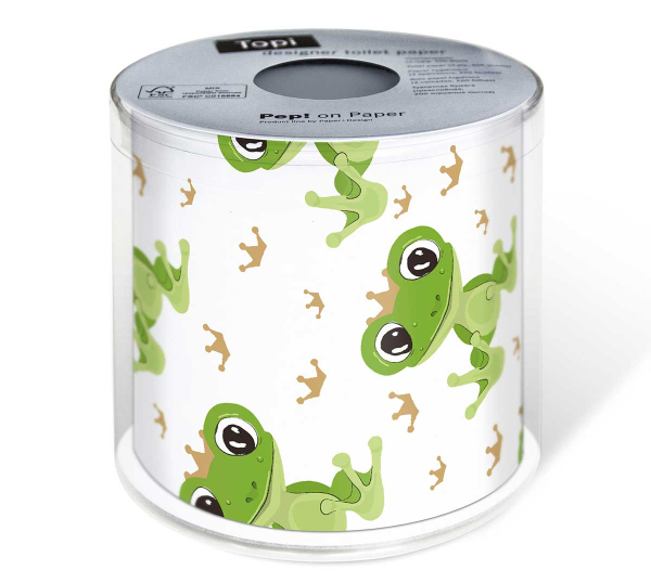 Froschkönig. Das Frosch Toilettenpapier. Das originelle Toilettenpapier für beste Unterhaltung auf dem Klo. Ein witziges Geschenk für alle, die gerne etwas länger auf dem WC sitzen bleiben. Das Klopapier ist verpackt in einer Klarsicht-Box. 3-lagig, 200 B