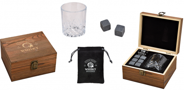 Ein schönes Whisky Geschenk Set für Fans von Whiskey. Verpackt in einer wunderschönen Holzbox. Die Holzkiste kann natürlich mit einer Flasche gutem Whisky in einer Geschenkpackung kombiniert werden. Der Inhalt der Whiskybox ist ein Whiskyglas, Basalt Whis
