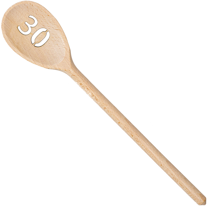Der Holzlöffel mit der Zahl 30. Ein Holz Geschenk zum 30. Geburtstag. Die Kelle ist aus Holz und mit einem ausgestanzten Motiv. Ein tolles Geburtstagsgeschenk zum runden Geburtstag.  Länge Holzkelle: 30 cm
