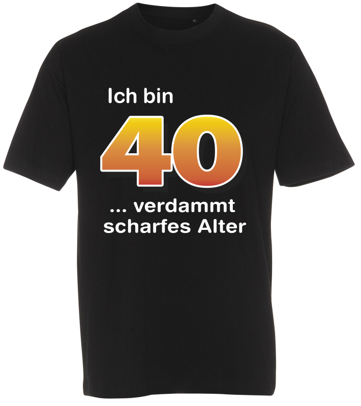 Das T-Shirt zum 40. Geburtstag. Mit dem Spruch ICH BIN 40 Jahre…   Was unter der Zahl 40 stehen soll, kann selbst gewählt werden. Verschiedene lustige Sprüche zur Auswahl. Ein individuell bedrucktes Shirt zum runden Geburtstag. Das Geburtstagsshirt ist au