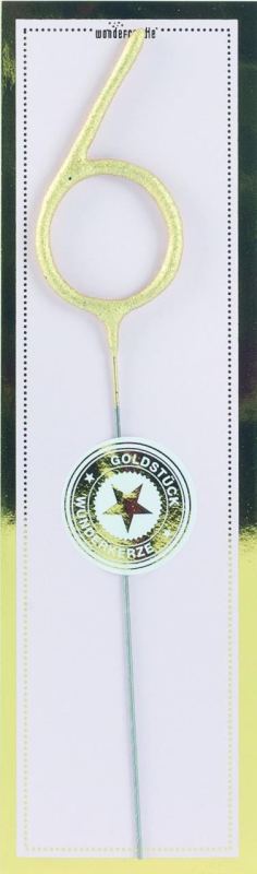 Die goldene Wunderkerze mit der Zahl 6. Lass die Funken sprühen zum Geburtstag. Mit dieser Geburtstagskerze kannst du die Torte oder den Kuchen verzieren. Die beliebte Wondercandle ist ein echtes Goldstück. Kombiniere deine Ziffern frei. Dies Tortenkerzen