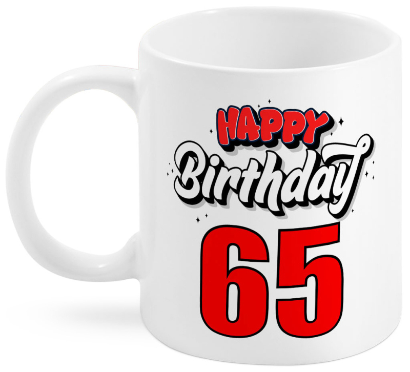 65. Geburtstag. Als Kaffeetasse oder Teetasse geeignet. Beidseitig bedruckter Becher aus Keramik. Füllmenge: 300 ml Verpackt in einer schönen Kartonbox.​  Happy Birthday zum 65. Geburtstag. Eine Geburtstagstasse die sich für den Kaffee oder den Tee zu Hau