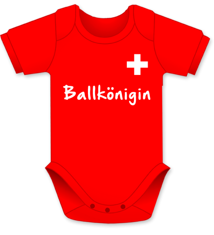 Ballkönigin Fussball. Die lustigen Schweizer Babybodies mit Spruch. Ein witziges Geschenk für Mädchen und Jungen, ob auf die Geburt, den Geburtstag oder zu Weihnachten. Textilien erfolgreich getestet auf Hautfreundlichkeit. Alle farbigen Babybody erhältli