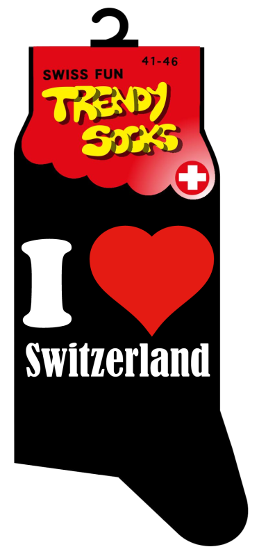 Spasssocken mit dem Spruch I Love Switzerland. Einheitsgrösse (41 – 46). Optimal als Geschenk für jeden Anlass.   