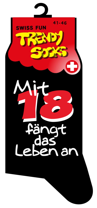 Spasssocken mit dem Spruch Mit 18 fängt das Leben an. Einheitsgrösse (41 – 46). Optimal als Geschenk für jeden Anlass.   