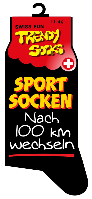 Spasssocken mit dem Spruch Sportsocken nach 100 km wechseln. Einheitsgrösse (41 – 46). Optimal als Geschenk für jeden Anlass.   