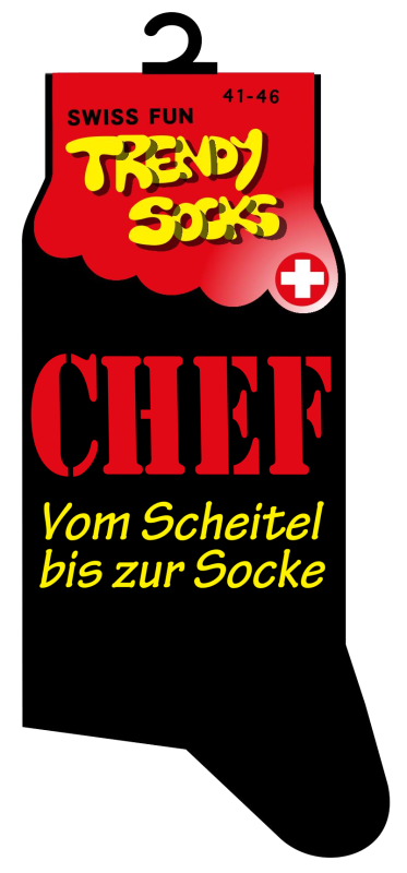 Spasssocken mit dem Spruch Chef vom Scheitel bis zum Socken. Einheitsgrösse (41 – 46). Optimal als Geschenk für jeden Anlass.