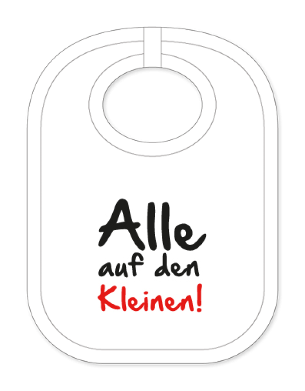 Babylätzli mit dem Spruch: Alle auf den Kleinen. Lustiger Latz für Babys und Kleinkinder. Ein tolles Geschenk für Neugeborene, für Eltern oder einfach zur Geburt, auf den Geburtstag oder zu Weihnachten. Die Lätze für Babies s