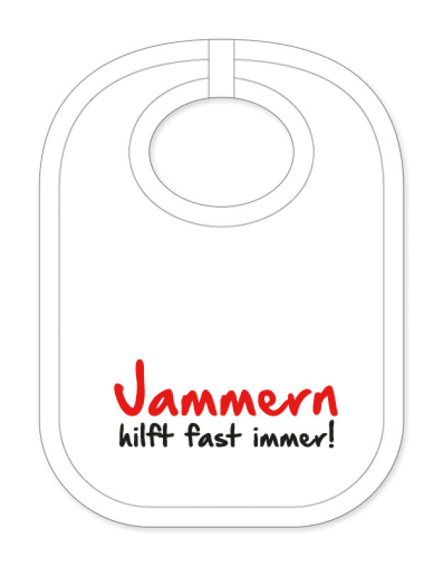 Babylätzli mit dem Spruch: Jammern hilft fast immer. Lustiger Latz für Babys und Kleinkinder. Ein tolles Geschenk für Neugeborene, für Eltern oder einfach zur Geburt, auf den Geburtstag oder zu Weihnachten. Die Lätze für Babi