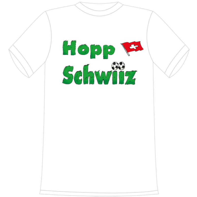 Hopp Schwiiz Schweiz Fussball. Die lustigen und witzigen bedruckten T-Shirts sind ideal als witziges Geschenk. Funshirt hergestellt aus 100% Baumwolle.