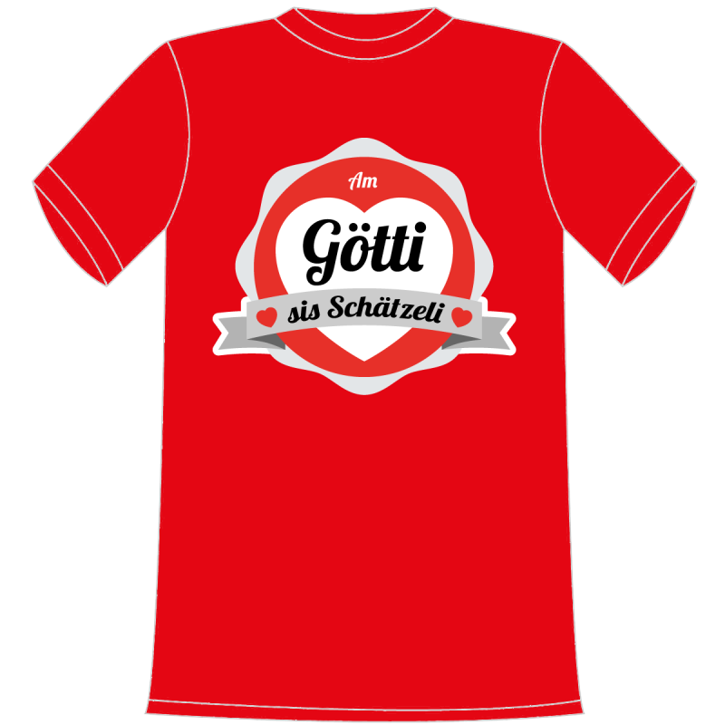 Am Götti sis Schätzeli. T-Shirt für Kinder. Ein tolles Geschenk für Mädchen und Jungen, die Schweizer Fan sind. Egal ob Fussball, Eishockey, Badminton oder ein anderer Sport. Leibchen in verschiedenen Kinder Grössen erhältlich. Aus Baumwolle. Farbe rot.