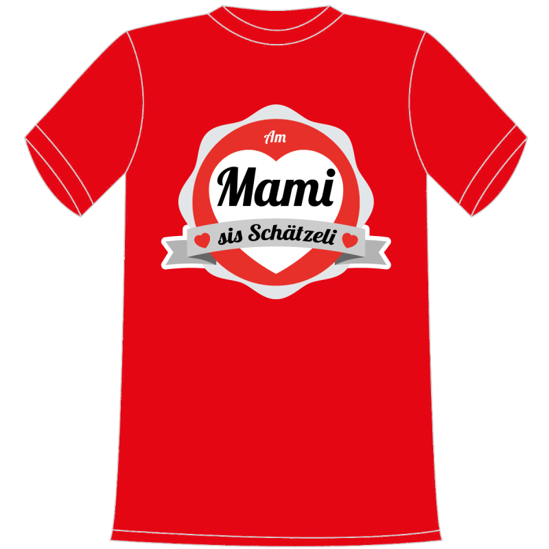 Am Mami sis Schätzeli. T-Shirt für Kinder. Ein tolles Geschenk für Mädchen und Jungen, die Schweizer Fan sind. Egal ob Fussball, Eishockey, Badminton oder ein anderer Sport. Leibchen in verschiedenen Kinder Grössen erhältlich. Aus Baumwolle. Farbe rot.