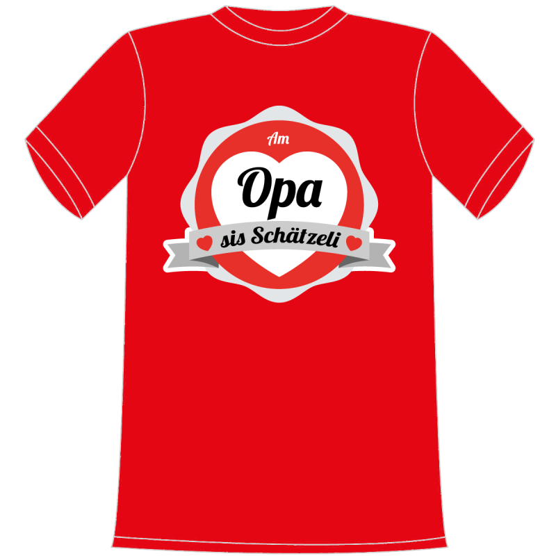 Am Opa sis Schätzeli. T-Shirt für Kinder. Ein tolles Geschenk für Mädchen und Jungen, die Schweizer Fan sind. Egal ob Fussball, Eishockey, Badminton oder ein anderer Sport. Leibchen in verschiedenen Kinder Grössen erhältlich. Aus Baumwolle. Farbe rot.