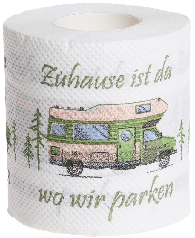 Das Toilettenpapier für Wohnmobil Camper. Ein lustiges Geschenk für Camping Freunde, egal ob mit Wohnmobil, Wohnwagen oder einem Camper. Mit diesem Klopapier wird jedes Abenteuer zum Glamping.   Länge vom WC-Papier: 25 m