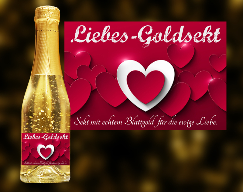 Liebes-Goldsekt. Der exklusive Sekt mit Blattgold.  Ein einzigartiges weinhaltiges Prosecco Getränk mit einer leichten Pfirsich-Note.  Der Goldsekt wird in Österreich produziert, komponiert aus den beiden Weinen Grüner 