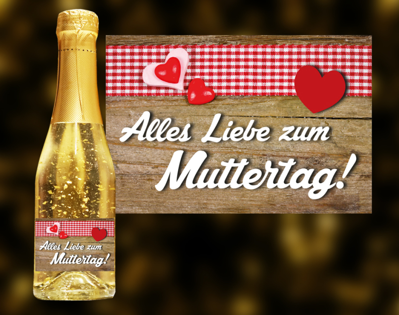 Alles Liebe zum Muttertag! Der exklusive Sekt mit Blattgold.  Ein einzigartiges weinhaltiges Prosecco Getränk mit einer leichten Pfirsich-Note.  Der Goldsekt wird in Österreich produziert, komponiert aus den beiden Weinen Gr
