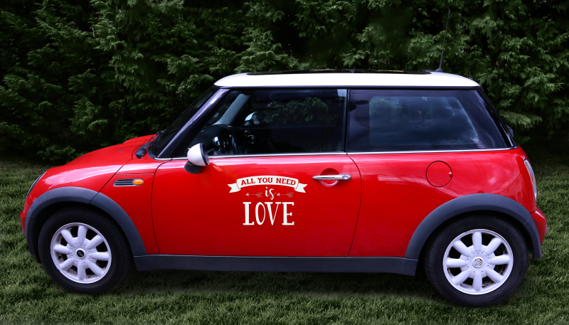 All you need is love! Die perfekte Auto Dekoration zur Hochzeit!  Ein grosser Autokleber für das Hochzeitsauto. Und das Dekorieren geht erst noch ganz einfach! Der Sticker ist elektrostatisch! Das heisst, ganz einfach aufs Auto kleben und ebenso einfach w