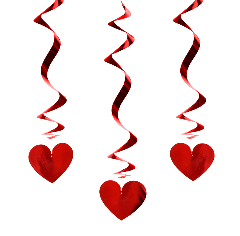 Die tollen Hänge Girlanden können an der Decke oder an einer Lampe befestigt werden. Die Spiralgirlanden sind perfekt für die Hochzeit, den Valentinstag oder als Geburtstags Dekoration. An den metallisch-glänzenden Hängedekorationen hängen grosse rote Her