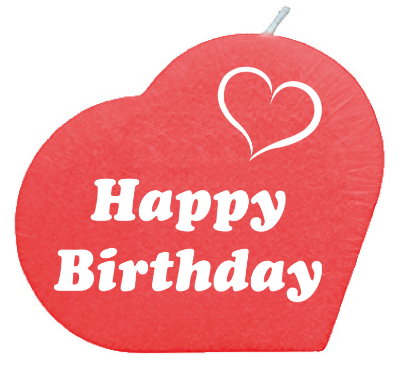 Happy Birthday, alles Gute zum Geburtstag. Die kleine Spruchkerze in Herzform zum Verschenken. Ideal für ein kleines Geschenk oder Mitbringsel. Die rote Herz Kerze kann auch für ein Päckli zur Dekoration verwendet werden. Eine tolle Geschenksidee für eine