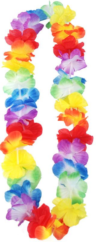 Die bunte Hawaii Blumenkette ist einer der beliebtesten Partyartikel. Der Blumenkranz gehört als moderner Schmuck an jede Karibik Sommer Party. Flowerpower! Für Frauen und Männer, für jede exotische Party. Als Verkleidung oder einfach als tolles Accessoir