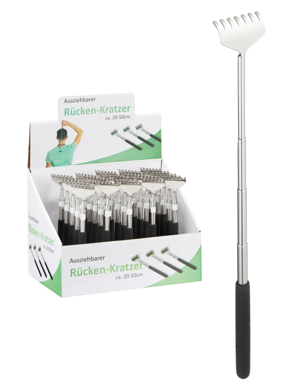 Ausziehbarer Teleskop Rückenkratzer. Ein lustiges Geschenk für alle die sich selbst am Rücken kratzen wollen. Dieser Kratzer mit Plastikgriff ist ein Bestseller in unserem Sortiment!  Ausziehbar von 20 bis 50 cm