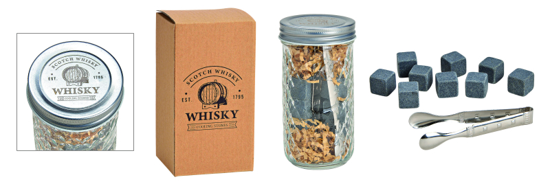 Ein schönes Geschenk für Whiskey Liebhaber. Die Basalt Whiskysteine sind verpackt in einem Glas. Gemeinsam mit einer Zange. Die Cooling Stones sind eine schöne Geschenkidee.  Whisky Stein Set beinhaltet: 9 x Eiswürfel aus Basalt Stein (2 cm) 1 x Tong Zang