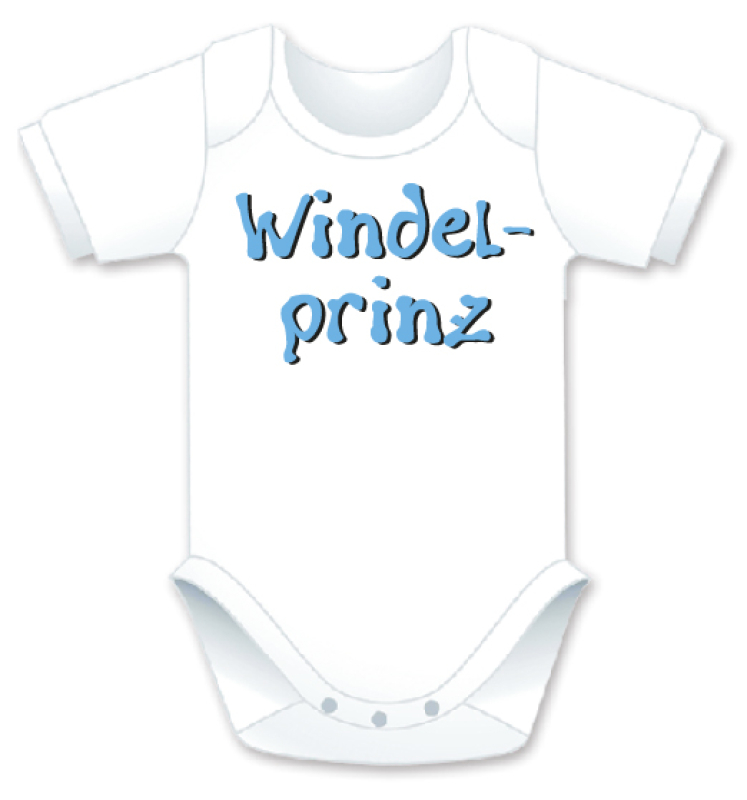 Kurzarm Babybody mit dem Spruch: Windelprinz. Die grosse Show der herzigen Babybodies. Die Strampler mit den lustigen Sprüchen. Das finden nicht nur die Kleinkinder lustig, sondern vor allem auch die Erwachsenen haben an diesem Geschenk viel Freude.