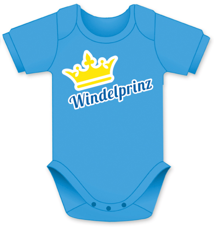 Windelprinz mit Krone. Die lustigen Babybodies mit Spruch. Ein witziges Geschenk für Mädchen und Jungen, ob auf die Geburt, den Geburtstag oder zu Weihnachten. Textilien erfolgreich getestet auf Hautfreundlichkeit. Alle farbigen Babybody erhältlich in den