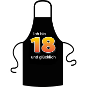 Die Kochschürze zum 18. Geburtstag. Die Küchenschürze mit dem Spruch: ICH BIN 18…  Der Spruch unter der Zahl 18 kann aus verschiedenen Sprüchen ausgewählt werden. So wird die Schürze individuell für Frauen und Männer angepasst. Ein schönes Geschenk zum ru