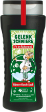 Gelenkschmiere Shampoo. Fit im Ruhestand. Damit kann sich der Mann unter der Dusche einseifen. Die Shampoo Flasche ist einem lustigen Spruch bedruckt. Ideal als witziges Geschenk für Männer und Rentner zur Rente, zur Pension oder für den Ruhestand. Aroma