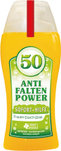 Anti Falten Power Soforthilfe. Das lustige Frauen Duschmittel zum 50. Geburtstag. Damit kann sich die Frau unter der Dusche einseifen. Die Shampoo Flasche ist meinem lustigen Spruch bedruckt. Ideal als witziges Geschenk für Frauen zum Geburtstag mit der Z